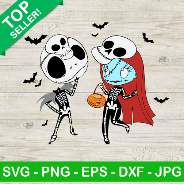 Jack skellington and Sally skeleton SVG, Jack skellington halloween SVG, Jack and sally dacing SVG