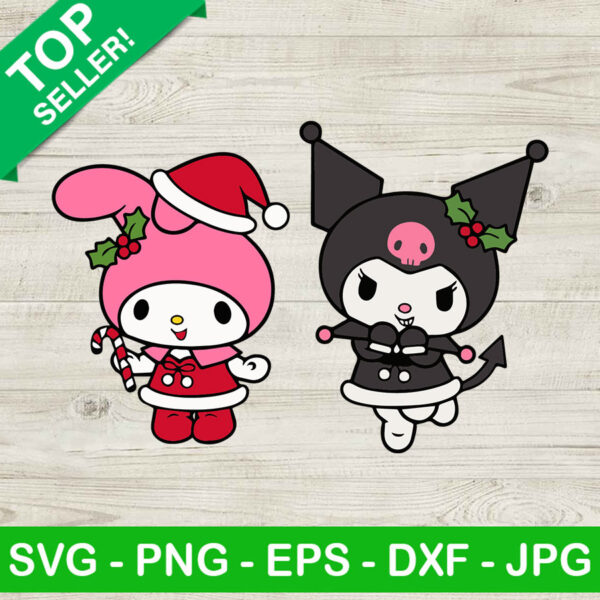 Kuromi anime SVG, Christmas anime SVG, Christmas My Melody and Kuromi SVG