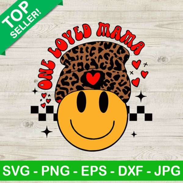 Leopard Valentine Smiley Face SVG, One Loved Mama SVG, Retro Valentines SVG