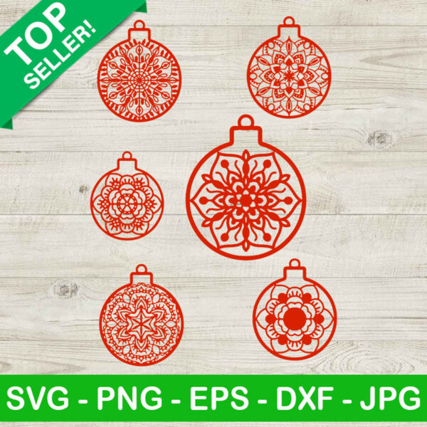 Mandala ornament christmas SVG, Red baubles mandala SVG, Christmas SVG