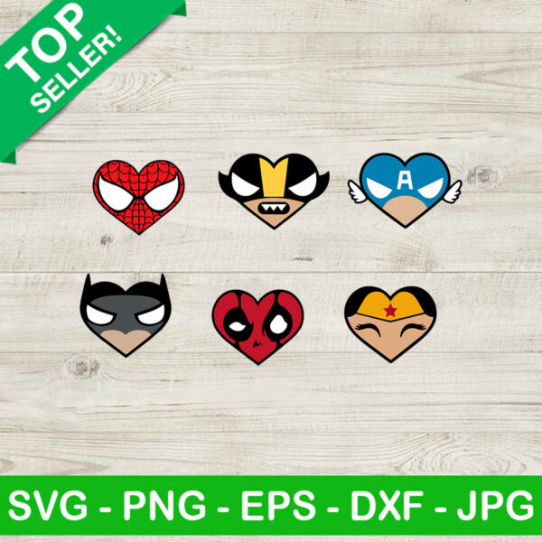 Marvel superheroes heart SVG, Marvel love SVG, Superheroes SVG