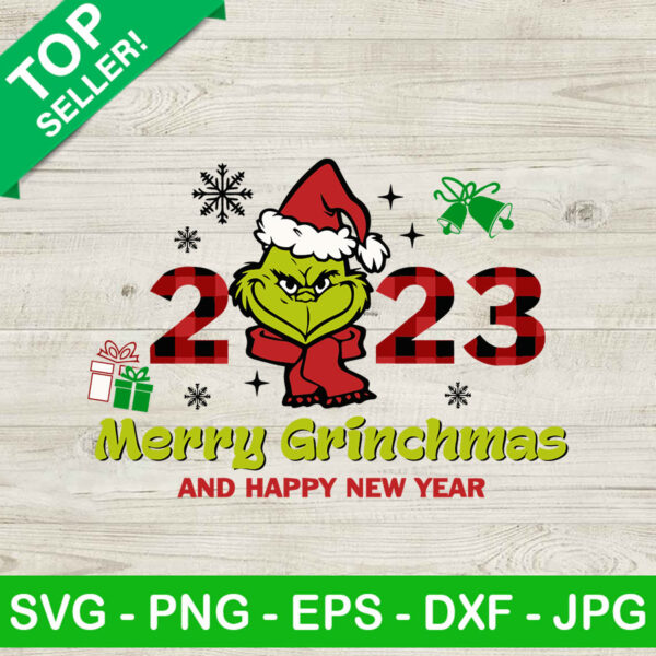 Merry Grinchmas And Happy New Year SVG, Happy New Year SVG 2023 SVG, Grinch with santa hat SVG