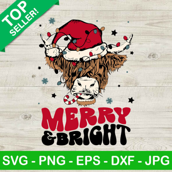 Merry and bright Cow SVG, Cow with santa hat SVG, Be merry and bright SVG