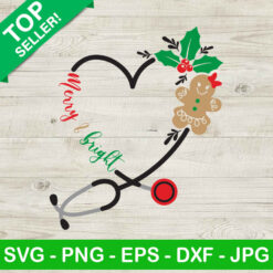 Merry and bright nursing stethoscope SVG, Heart stethoscope SVG, Merry and bright SVG