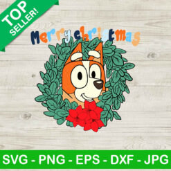 Merry christmas bluey character SVG, Christmas merry wreath SVG, Bluey wreath SVG