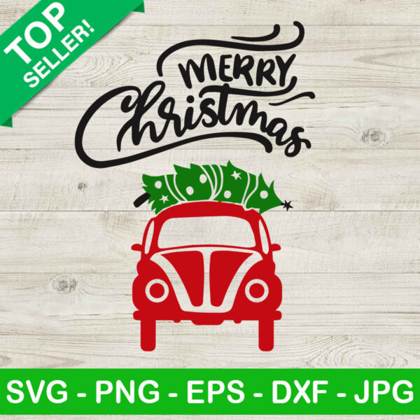 Merry christmas bug car SVG, Christmas bug SVG, Christmas truck SVG