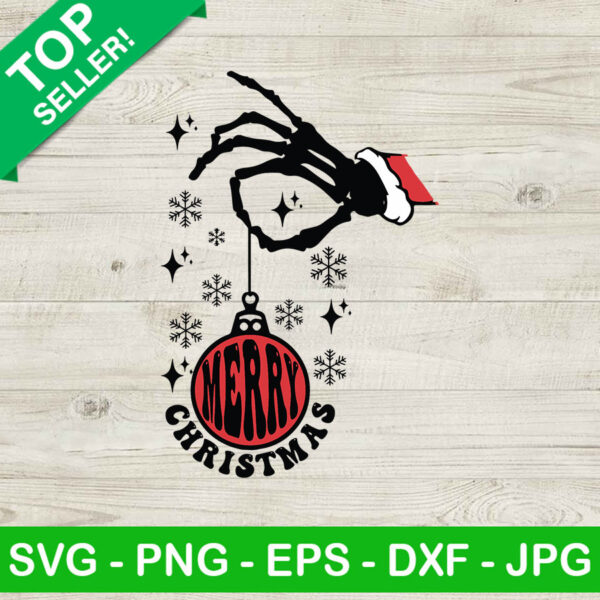 Merry christmas skull hand ornament SVG, Christmas ornament SVG, Christmas skeleton SVG