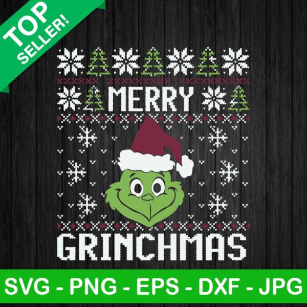 Merry christmas ugly sweater grinch face SVG, Grinch ugly christmas sweater SVG, Grinch face SVG