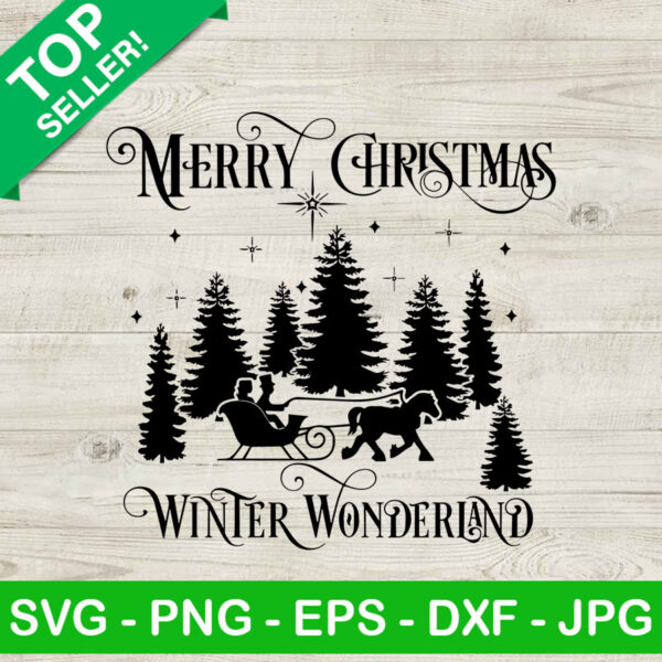 Merry christmas winter wonderland SVG, Couple Rides Reindeer SVG, Christmas tree SVG