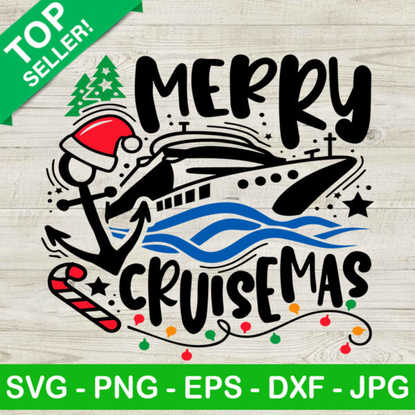 Merry cruisemas christmas SVG, Christmas cruise SVG, Anchor with santa hat SVG