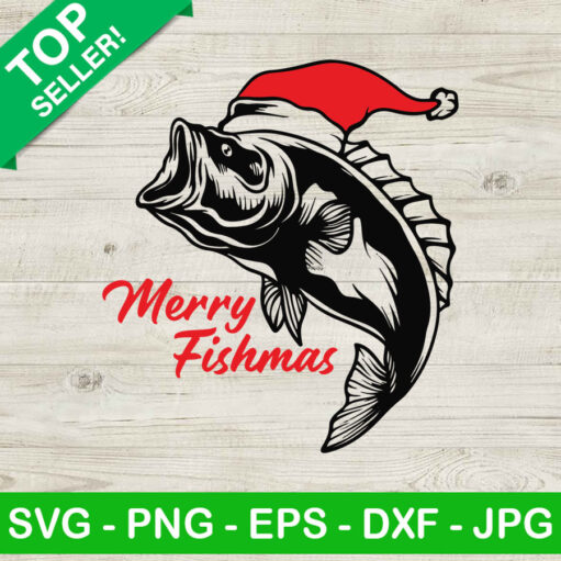 Merry fishmas SVG Merry christmas fishing SVG Fish santa hat SVG
