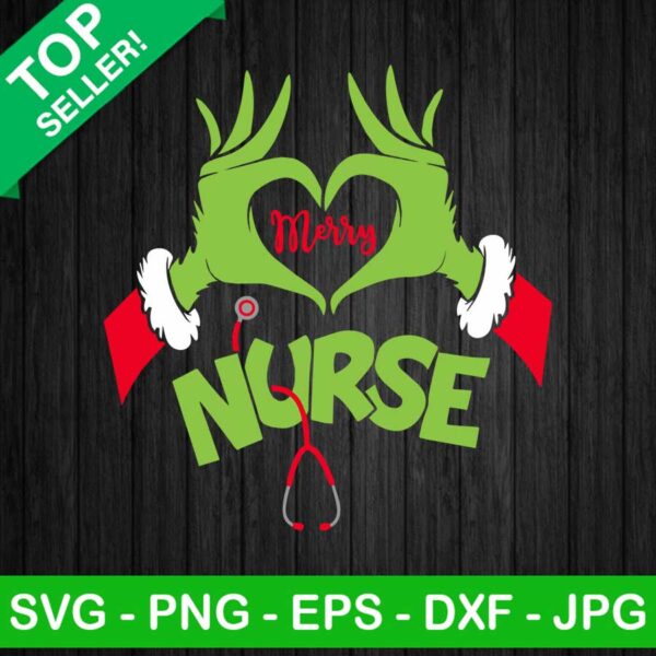 Merry nurse Grinch hand SVG, Grinch nurse SVG, Grinch heart SVG
