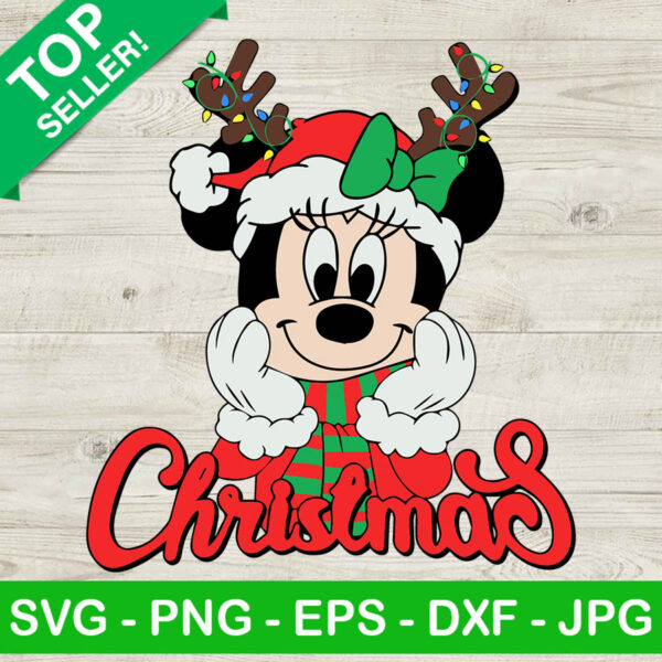 Minnie Mouse With Reindeer Christmas Hat SVG, Minnie santa claus SVG, Disney Christmas SVG