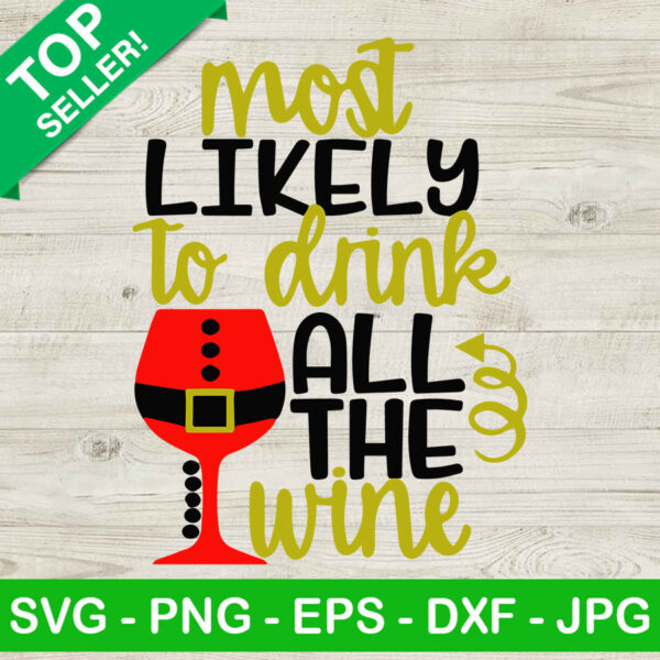 Most likely to drink all the wine SVG, Christmas wine SVG, Christmas SVG