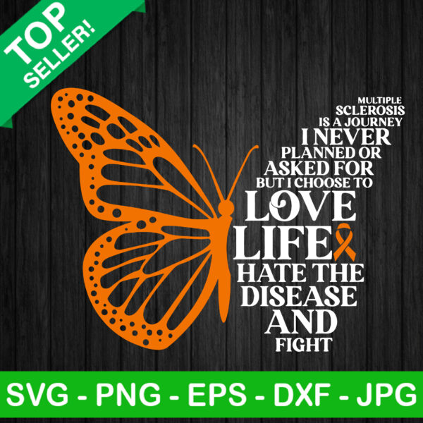 Orange Ribbon Butterfly SVG, Hate The Diease And Fight SVG, Orange Butterfly SVG