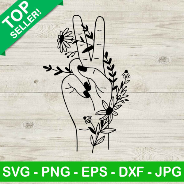 Peace Sign Hand Floral SVG, Peace Sign SVG, Floral Hand SVG