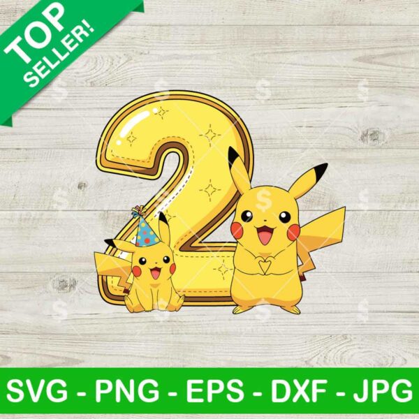Pikachu Second Birthday SVG, Pikachu Pokemon Numbers SVG, Pikachu Customized Numbers SVG