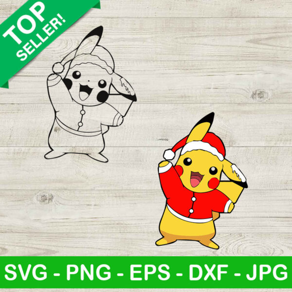 Pikachu santa SVG, Pokemon christmas SVG, Pokemon with santa hat SVG