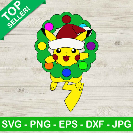Pikachu with christmas wreath SVG