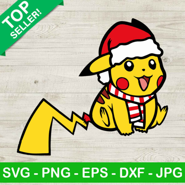 Pikachu with santa hat SVG, Christmas Pikachu SVG, Pokemon christmas SVG