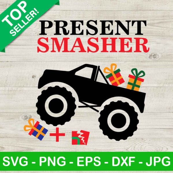 Present smasher monster truck SVG, Christmas truck SVG, Christmas Gifts smasher SVG