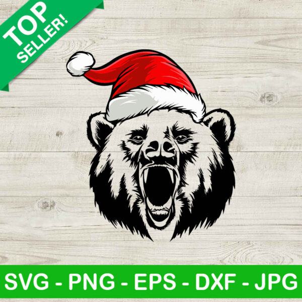 Santa Bear SVG, Christmas Bear SVG, Bear Christmas Hat SVG