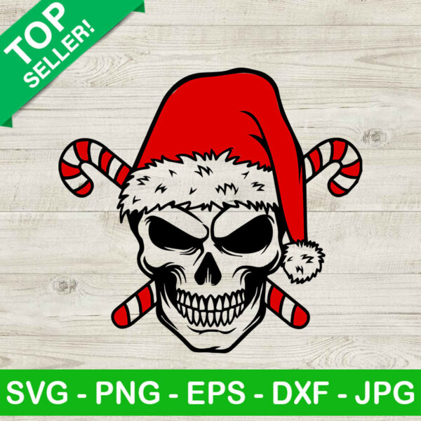 Santa Skull SVG, Skull With santa Hat SVG, Candy Cane Christmas SVG
