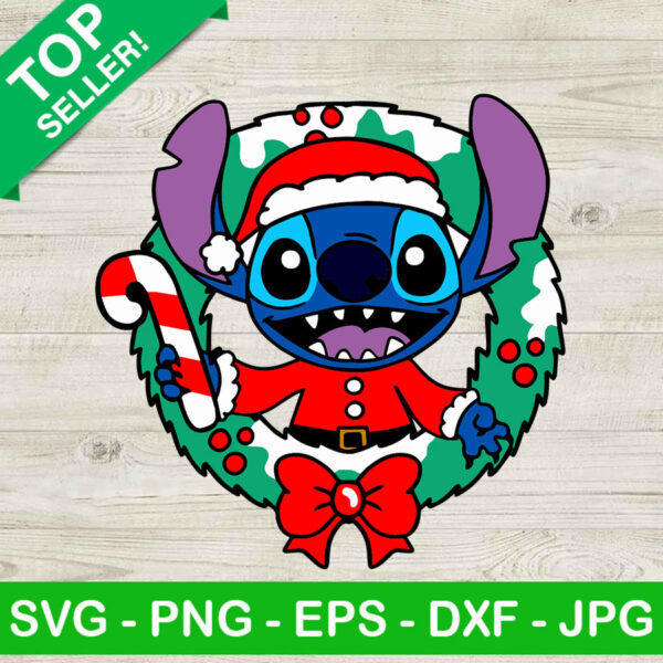 Santa Stitch Christmas Wreath SVG, Stitch santa claus SVG, Christmas wreath SVG