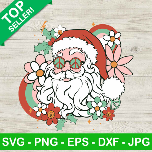 Santa claus hippie peace SVG, Santa with flower SVG, Merry christmas SVG