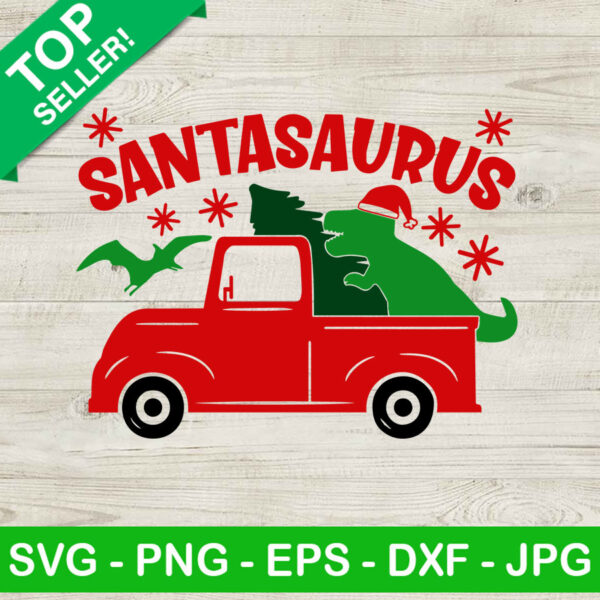 Santasaurus SVG, Santa christmas truck SVG, Christmas red truck SVG