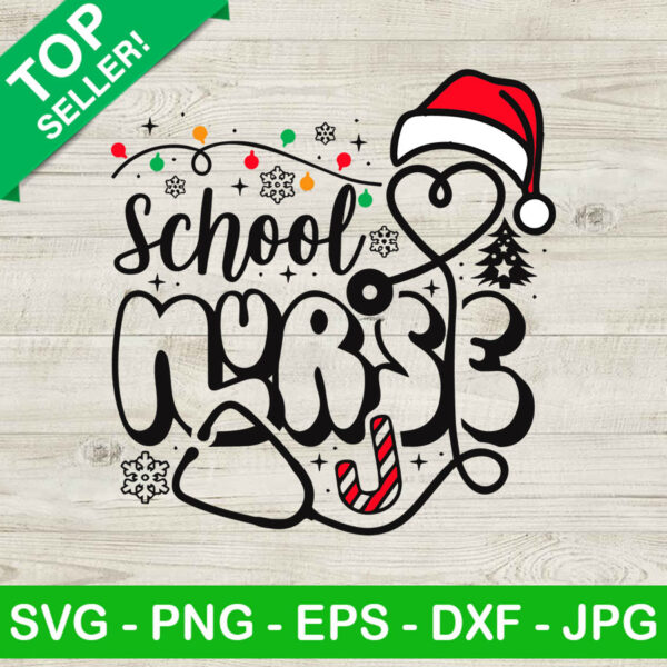 School nurse christmas light SVG, Nurse santa hat SVG, Candy cane christmas SVG