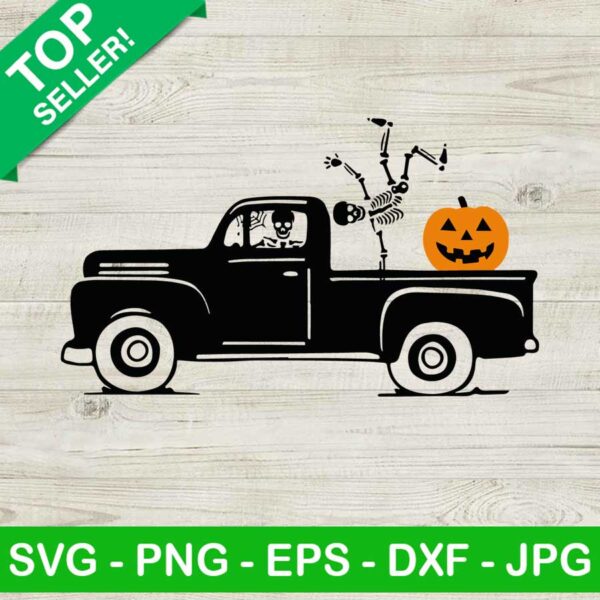 Skeleton on truck SVG, pumpkin truck SVG, Truck Halloween SVG