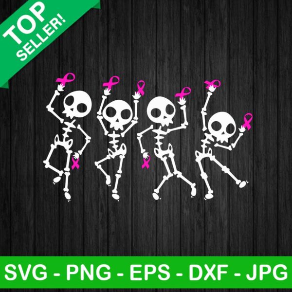 Skeleton pink ribbon dancing SVG, Ribbon Dancing Skeletons Halloween SVG, Skeletons Halloween SVG