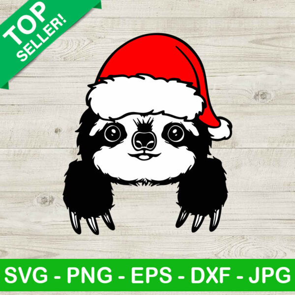 Sloth with santa hat SVG, Christmas sloth SVG, Sloth santa hat SVG