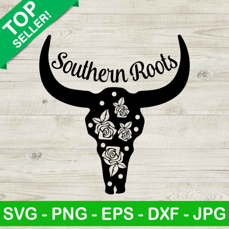 Southern roots longhorn skull bull SVG, Southern roots longhorn SVG, Frloral cow skull SVG