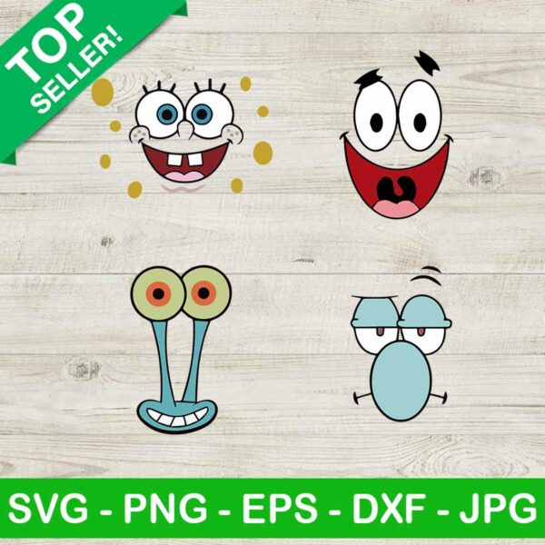 Spongebob Character face SVG, Spongebob face SVG, Patrick star SVG