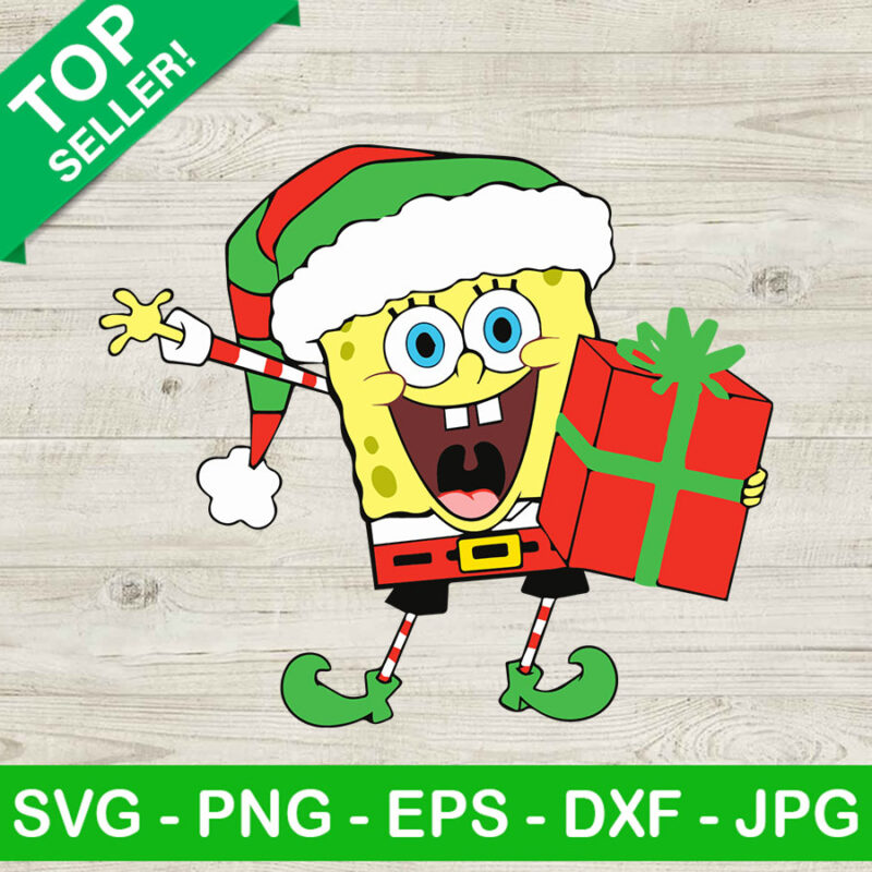 Spongebob squarepants christmas gift SVG, Spongebob squarepants with santa hat SVG, Spongebob christmas SVG