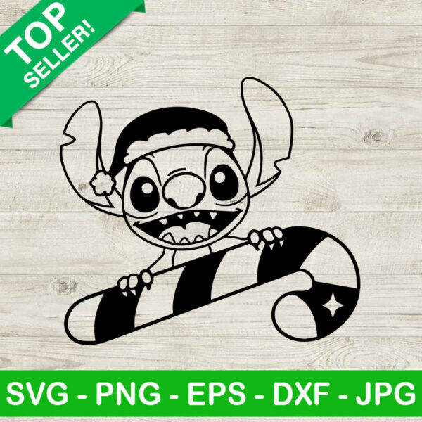 Stitch with candy cane SVG, Stitch santa hat SVG, Candy cane christmas SVG