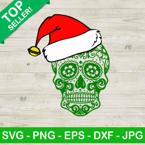 Sugar skull santa hat SVG, Mexican skull christmas SVG, Christmas sugar skull SVG