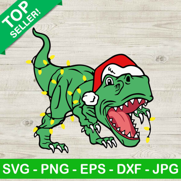 T rex christmas with santa hat SVG, T rex with christmas light SVG, Dinosaur santa hat SVG