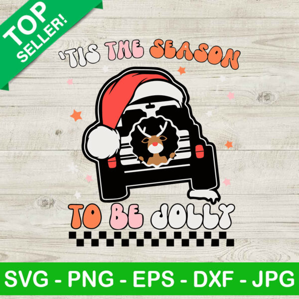 Tis The Season To Be Jolly SVG, Christmas Jeep SVG, Santa Claus Hat SVG