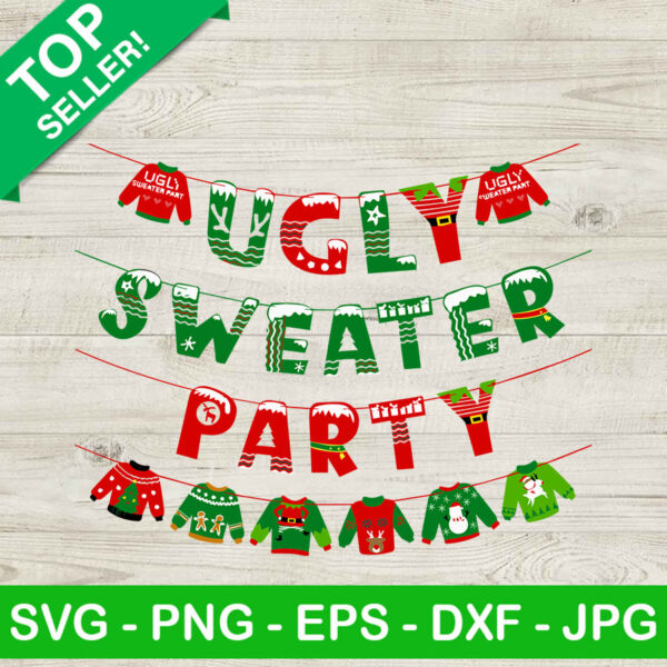 Ugly sweater party christmas SVG, Cute banner for ugly sweater SVG, Christmas SVG
