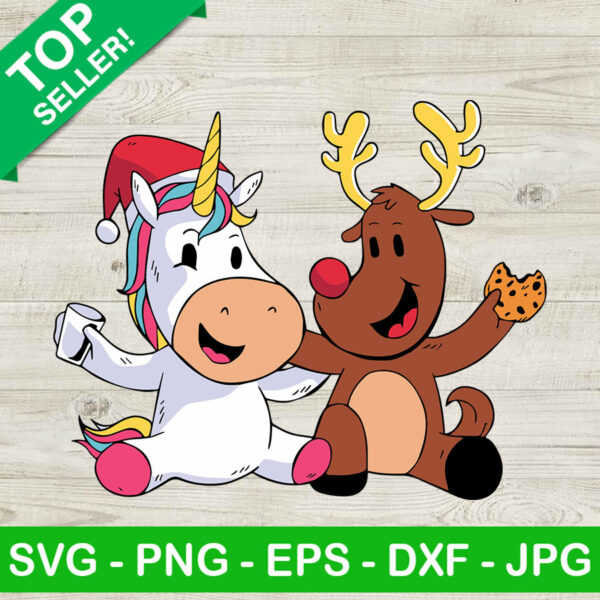 Unicorn and reindeer christmas SVG, Unicorn with santa hat SVG, Merry christmas SVG