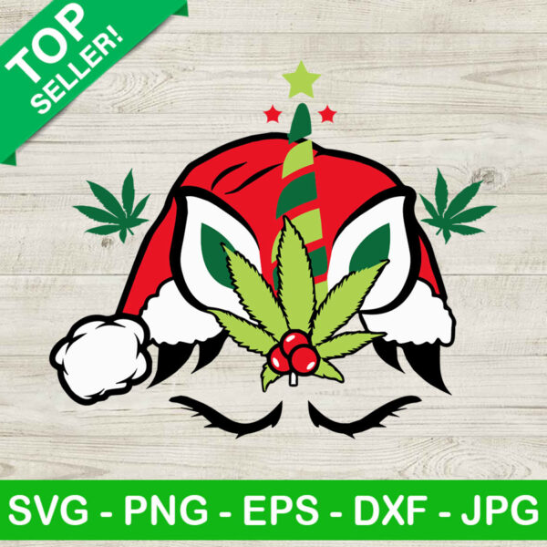 Unicorn face weedmas SVG, Unicorn face with santa hat SVG, Merry weedmas SVG