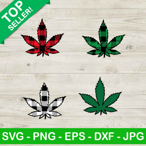 Weed pot christmas bundle SVG, Cannabis leaves SVG, Buffalo plaid marijuana SVG