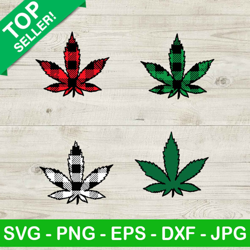 Weed pot christmas bundle SVG, Cannabis leaves SVG, Buffalo plaid marijuana SVG
