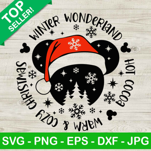 Winter wonderland mickey head SVG, Disney christmas SVG, Mickey santa hat SVG