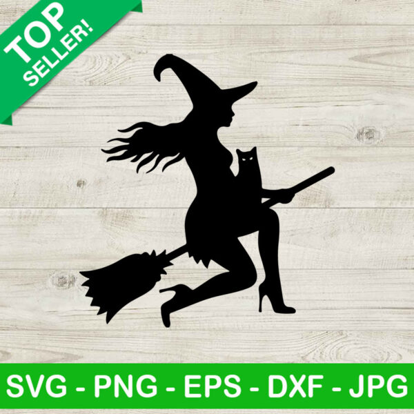 Witch And Cat SVG, Witches Halloween SVG, Witch Ride Broom SVG