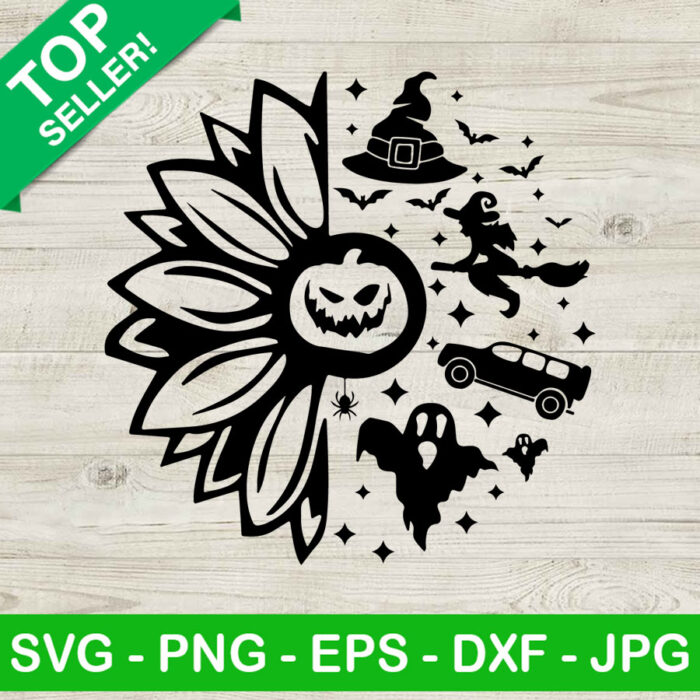 Witches halloween sunflower SVG, Sunflower SVG, Halloween SVG
