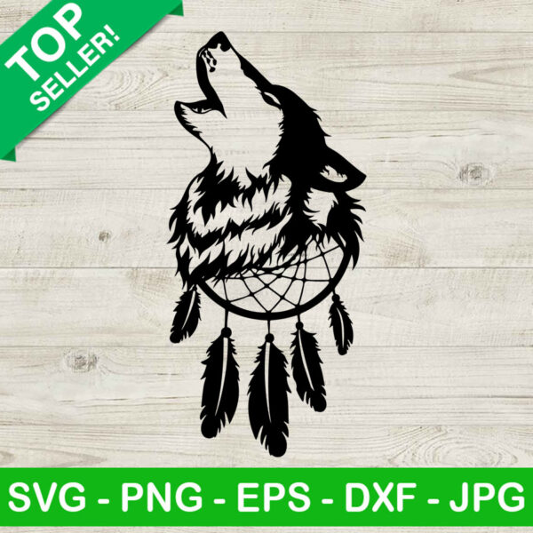 Wolf Dream Catcher SVG, Wolf Bohemian SVG, Wolf SVG